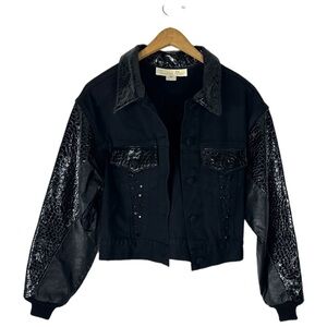 Tamarak Marie Denim Leather Rhinestone Jacket Size Small